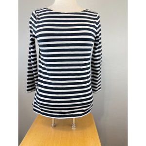 Women's J. Crew XS Crewneck L/S Shirt 100% Cotton Black White Striped Lighweight
